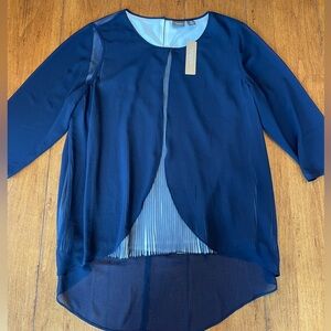 Chicos Travelers Pleated Top Size 2, Empress Blue, 3/4 Sleeve, Lightweight